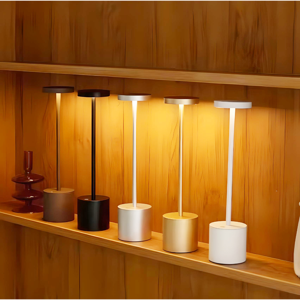 Luminária Abajur de Mesa Led s/ Fio Recarregável Touch Screen c/ Ajuste de Intensidade e Temperatura de Luz Rose Dourada Prata Preto